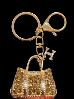 Gold Crystal Handbag Bag Charm Keychain